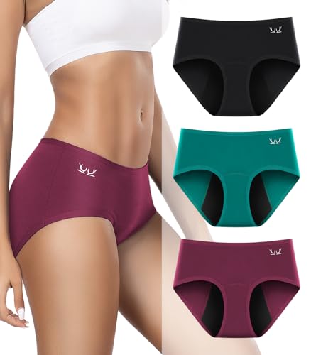 Image of RUIXUE Womens Period Underwear Heavy Flow Menstrual Period Panties Leak-Proof Hipster Panty for Female Teens Girls 3 Pack