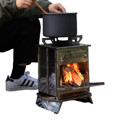 Amecke 焚き火台 コンパクト ソロ 軽量 折りたたみ ウッドストーブ 薪ストーブ ファイヤーボックス ミニ焚き火台 耐熱 ステンレス アウトドア キャンプ バーベキューコンロ 収納ケース付 (シルバー)