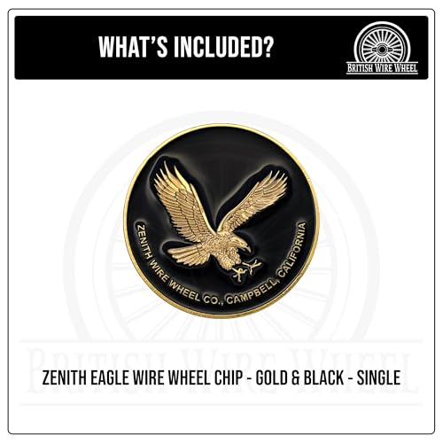 Image of Zenith Eagle Gold & Black Metal Wheel Chip Emblem (Single) | 24K Triple Gold Plated Solid Metal Wheel Chip Emblem, 2.25 inch | Designed for Lowriders w /Recessed Knock Off Spinner Caps