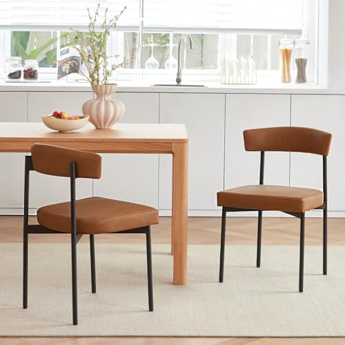 Brown Faux Leather Dining Chairs Set of 2, Armless Upholstered Ki...