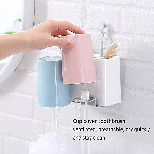 Toothbrush Holder, Wall Mounted Bathroom RV Accessories Organizer with 2 Cups for Electric Toothbrush Toothpaste Combs Razors Eyebrow Trimmers Facial Cleansers Storage - Thumbnail 4