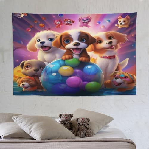 Tapisserie murale chien mignon 150x230 cm en tissu pour déco de chambre