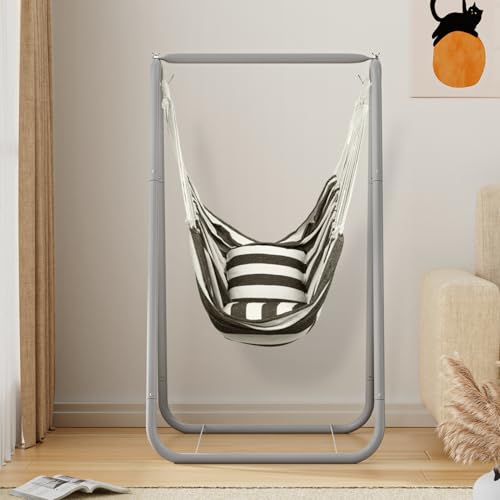 220Lbs Hammock Chair with Stand,Heavy-Duty Steel Hammock,Space Saving, Multi-Use Swing Chair for Outdoor Indoor(Without Pillow) - Thumbnail 4