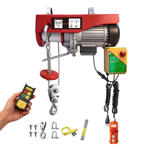 Electric Hoist,1760 lbs 110V Electric Winch with 328 ft Wireless &amp; 14 ft Wired Remote Control, Single/Double Slings,40 ft Single Cable Lifting Height, Lift Hoist for Garage Warehouse Factory