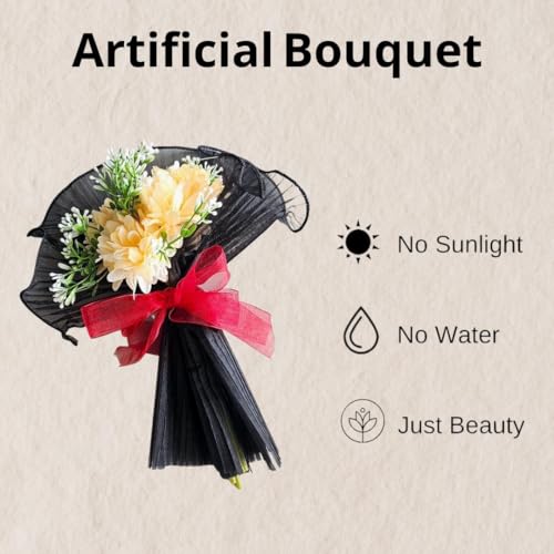 Image of SATYAM KRAFT 1 Pcs Artificial Flower Bouquet for Him Her | Romantic Decor for Valentine, Anniversary, Wedding, Birthday | Home, Table Office Decoration (Black Floral Bouquet)
