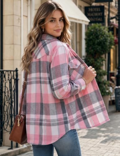 Image of Zeagoo Flannel Shirt Women Plaid Button Down Shackets Long Sleeve Fall Tops | Cotton Brushed Flannel Shirts Lightweight Loose Fit Blouse Business Casual Office Outfits 2026 Fashion Summer Western Clothes