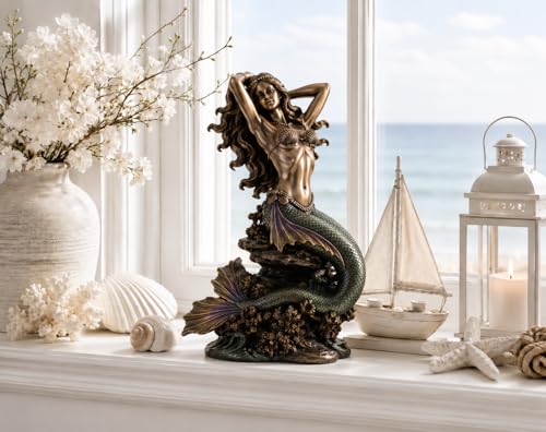 Estatua grande de sirena sentada sobre roca miniatura 4