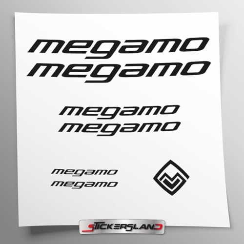 Kit adesivi compatibile con telaio Megamo MTB Mountainbike e casco | decals sticker Decalcomanie bici scritte loghi | Stickersland® (Nero Lucido)