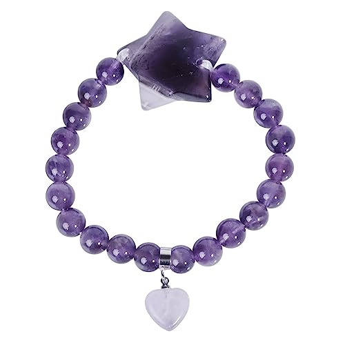 Nupuyai Handmade Star Crystal Strand Bracelet for Unisex Healing Crystal Love Heart Charm Bracelet for Mediation Protection