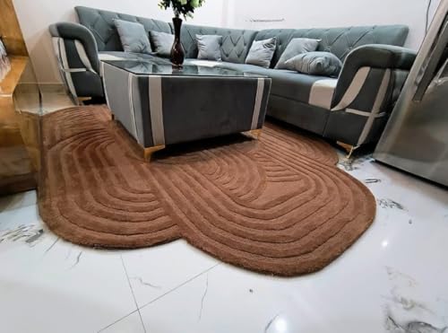 Image of Hand Tufted Modern Design Exported Collection High Low Pattern Wool Carpet for Living Room, Bedroom & Hall (Brown, 5 x 7 Feet)