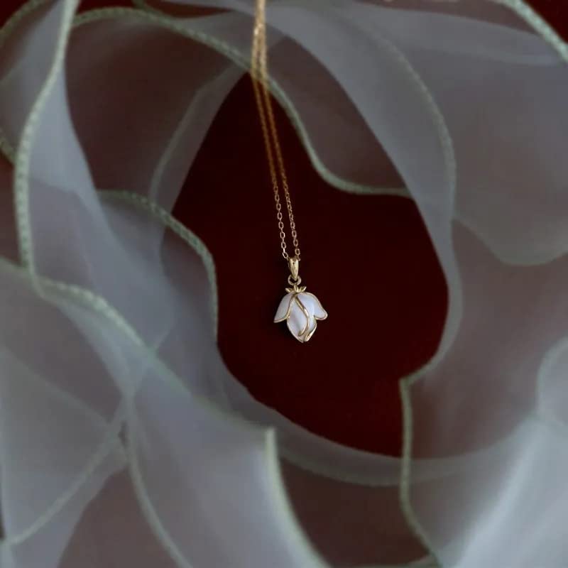 Collier rose émail cadeau anniversaire femme pendentif plaqué 925 - 4