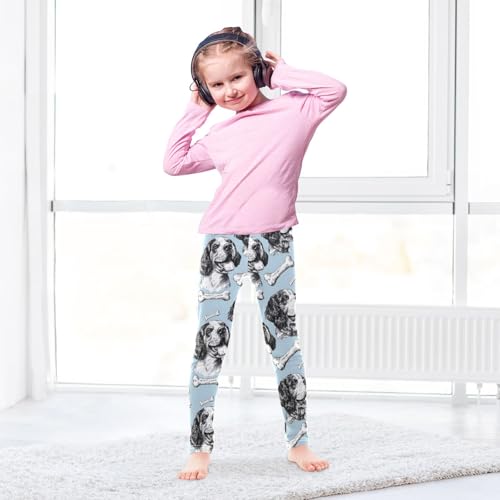 Girls' Athletic Leggings Ankle Length Yoga Dance Pants Kids Teen 4T Lines Dog Bone4