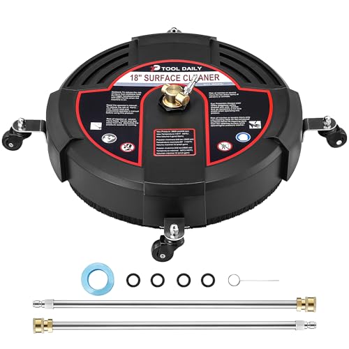 Image of Tool Daily 18 inch Surface Cleaner for Pressure Washer with 4 Wheels, 2 Extension Wands, Power Washer Surface Cleaner for Driveway, Sidewalk, Concrete, Patio Cleaning, 3600 PSI
