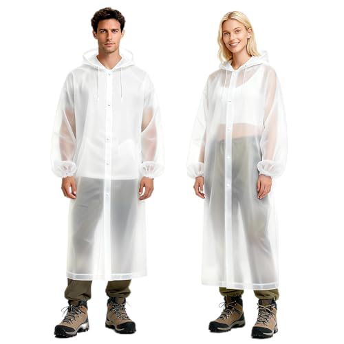 Aolegoo 2 pezzi poncho impermeabile, riutilizzabile raincoat per bicicletta, trekking, campeggio, gite, pesca, concerti, stadio, festival (XL, Bianco)