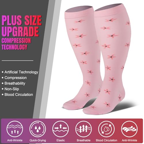 Image of Cerpite Plus Size Compression Socks 20-30 mmHg for Women & Men, Extra Wide Calf Compression Socks, Cushioned Breathable Support for Nurses, Travel, Running & Long Standing