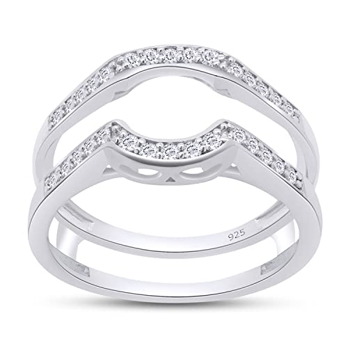 SAVEARTH DIAMONDS 1/4 ct t.w Round Cut Lab Created Moissanite Diamond Wedding Band Enhancer Guard Ring For Women In 14K Gold Over Sterling Silver(VVS1 Clarity 0.25 Cttw)4