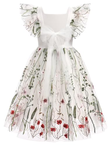IMEKIS Toddler Kids Girl Princess Dress Boho Backless Butterfly Floral Embroidered Tulle Birthday Pageant Fairy Dress2