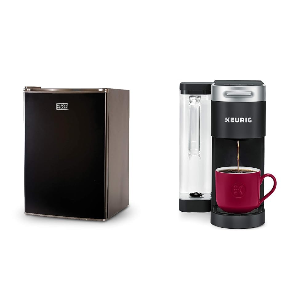 BLACK+DECKER BCRK25B Compact Refrigerator Energy Star Single Door Mini Fridge with Freezer, 2.5 Cubic Feet, Black &amp; Keurig® K-Supreme Single Serve K-Cup Pod Coffee Maker, MultiStream Technology, Black