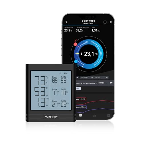 AC Infinity Temperatur Luftfeuchtigkeit Smart Hygrometer B2 mit LCD Display und Bluetooth App Monitor, Klimamesser Thermometer für Keller,...