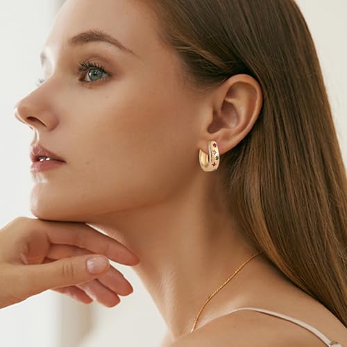 Chunky Gold Cubic Zirconia Hoop Earrings for Women Trendy,Colorful Gold CZ Statement Earrings,Crystal Geomertic Earrings Jewelry Party2