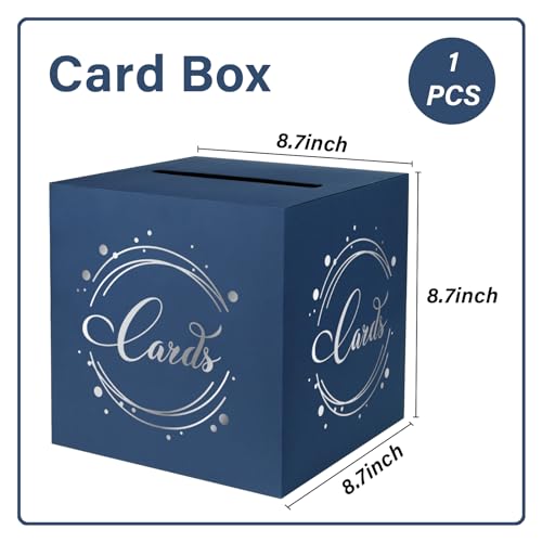 Image of 1 Pack Navy Blue and Silver Foil Card Box for Party, 8.7 inch Navy Blue Gift Card Box Money Box for Birthday, Wedding, Baby Shower, Retirement, Anniversary, Bridal Shower, Raffle Ticket