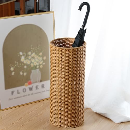 NEVKA Rattan-Like Woven Umbrella Bin Waterproof, Rustic Garden Style Umbrella Storage Container for Holiday Villas Garden Hallway, Durable Rack Stand for Umbrellas Flowers Posters Paintings