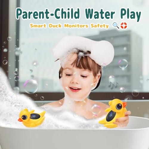 Image of Baby Bath Thermometer - Digital Floating Water Thermometer with LED Display & Color Temperature Alerts, Rechargeable Bath Toy for Infant Bathtub Safety, Newborn Bath Essentials Gift