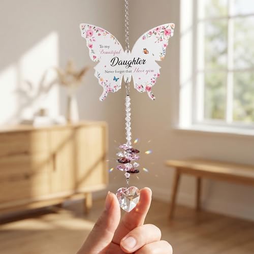Image of Daughter Gifts from Mom - Crystal Suncatcher with Rainbow Prisms, Butterfly Hanging Ornament, for Daughter Adult & Teen, Unique Window Decor Keepsake