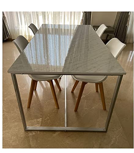 Image of Dining Table Rectangular (White Glossy Marble Laminate with Gray Metal Frame Finish, 8 Seater Coffee (180 x 90 x41 CM, LBH))