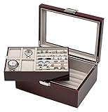 Cuff-Daddy Mahogany Cufflinks Watches Storage Organizer Men's Box Case (50 Pairs/4 Watch) Cuff Links Travel Ring Holder for Jewelry Box Unique Design Cufflinks Luxury Display Jewelry Case Storage