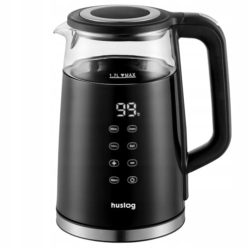 Huslog Bouilloire Électrique 1,7L avec Écran Tactile, 2200W, Verre et Inox, 4 Programmes,...