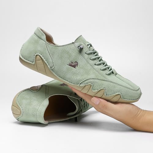 VAXAV Men's Premium PU Low Top Penny Loafers Flat Manual Stitching Casual Walking Driving Shoes4