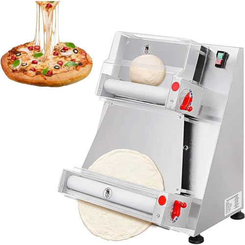 RENJJPBO Commercial Automatic Pizza Dough Roller Sheeter, Electric Dough Sheeter Machine, 370W Stainless Steel, Suitable for Noodle Pizza Bread (12inchpizza)