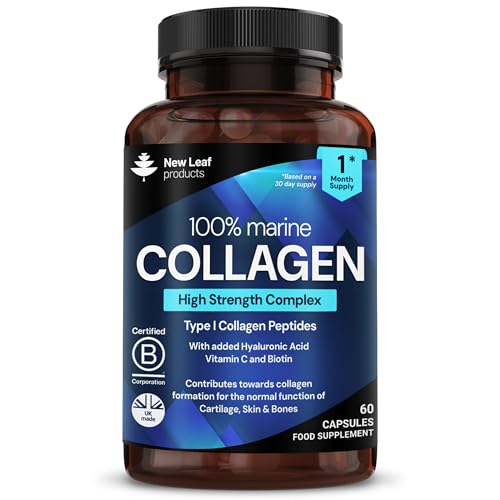 Pure Marine Collagen 100% Marine Collagen Type 1 Hydrolysed Collagen Peptides Enhanced with Hyaluronic Acid & Vitamin C -Essential Amino Acids - Collagen Supplements for Women and Men 60 Capsules