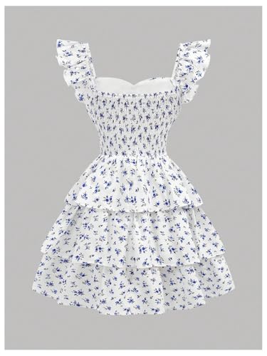 Verdusa Girl's Boho Floral Tiered Layered Dresses Ruffle Cap Sleeve Summer Vacation Flowy Dress2