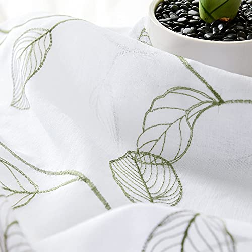 Topick Embroidered Sheer Curtains For Living Room Botanical Tile Sage Window Curtains Leaf Geometric Semi-Sheer Drapes For Bedroom Pole Top 2 Panels 63 Inch #TOP2