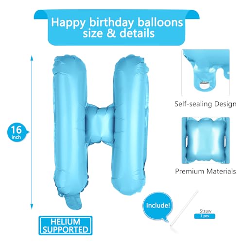 Image of Light Blue Happy Birthday Balloons Banner 16 Inch Mylar Foil Letters