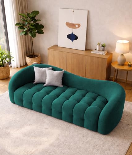 Image of Casaliving Ariana Modern Premium Boucle Fabric Sofa, Upholstered 3 Seater Sofa Set for Living Room, (Pine Colour) Premium Boucle Fabric Sofa