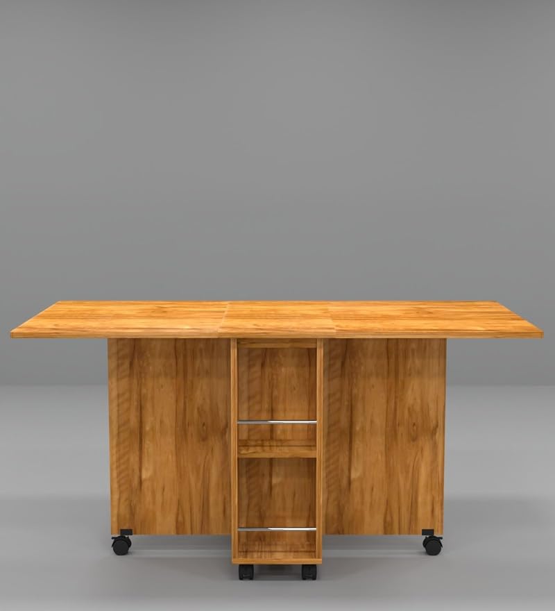 Image of SPECIALITY PANELS Folding Dining Table with 6 Wheels | Engineered Wood | Compact Design | Tables for Small Spaces | Termites Resistance | Kitchen Table in Cochwood Dark Finish