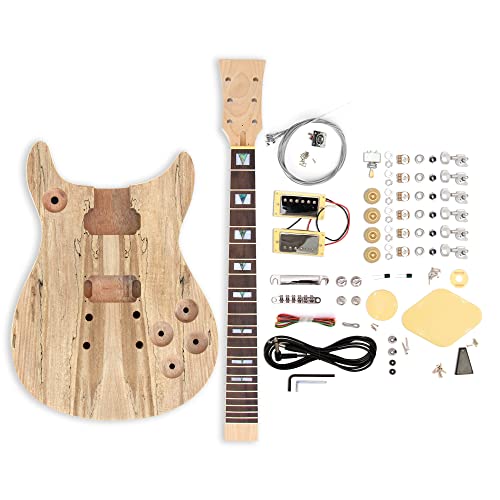 The FretWire Spalted Style DIY Electric Guitar Kit, DIY Build Your Own Guitar, Guitar Setup Kit, DIY guitar Kit for Beginners and Professionals (Double Cut Maple)