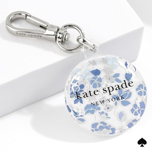 Image of kate spade new york AirTag Holder with Metallic Ring Clip - Flowerbed Blue