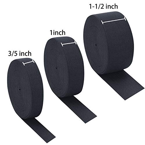 Sunmns 3 Rolls Sewing Stretch Elastic Band Spool, 3/5, 1, 1-1/2 Inch In Width, 5.5 Yards/ Roll (Black) #TOP2