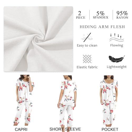POPYOUNG Womens Pajama Sets Summer Ladies Pjs 2 Piece Loungewear Capri with Pockets Sleepwear4