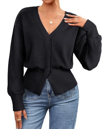 Gaharu Womens Open Front Cardigan Sweaters Long Sleeve Knitted Button Tops Casual V-Neck Peplum Outerwear for Women Trendy4