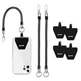 OUTXE Phone Lanyard Tether with 4 Patch- 2× Phone Tether, 4× Phone Patch, Compatible with Smartphone- Black