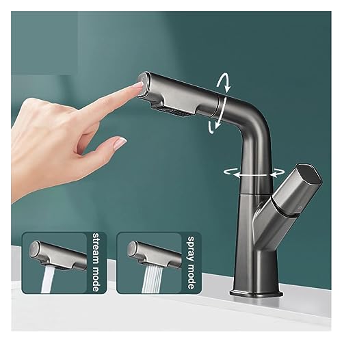 Robinet d'évier de cuisine gris avec douchette extractible et bouton rotatif - 3