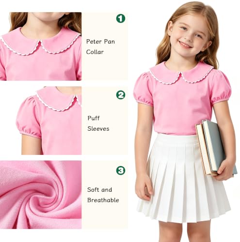 Image of LYSMuch Girl Short Sleeve Peter Pan Collar Shirt Kid School Polo Shirt