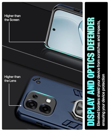 Image of WOW IMAGINE Shock Proof Back Case Mobile Cover for Oppo A6 Pro 5G | Back Cover Case (Tough Armor | Hybrid PC + TPU | Ring Holder & in-Built Kickstand | Blue)