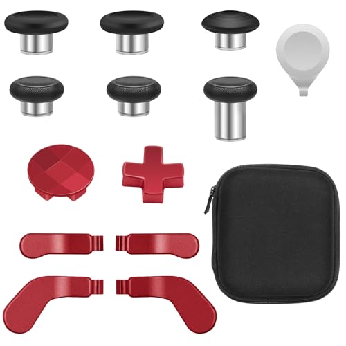 Image of 16 in 1 Metal Thumbsticks Suitable for Xbox One Elite Series 2, Elite Series 2 Core Controller Accessories Parts, 6 Metal Thumbsticks, 4 Paddles, 2 D-Pads and 4 Tool(Red)