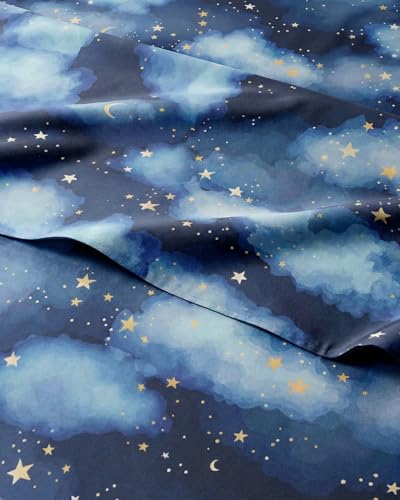 Image of Kids Full Size Starry Sky Bed Sheets - 4 Piece Kids Starry Sky Sheet Set | Starry Sky Themed Bedding, Ultra-Soft, Cute & Cozy, Breathable & Machine Washable, Bed Set for Boys, Girls & Teens & Cooling